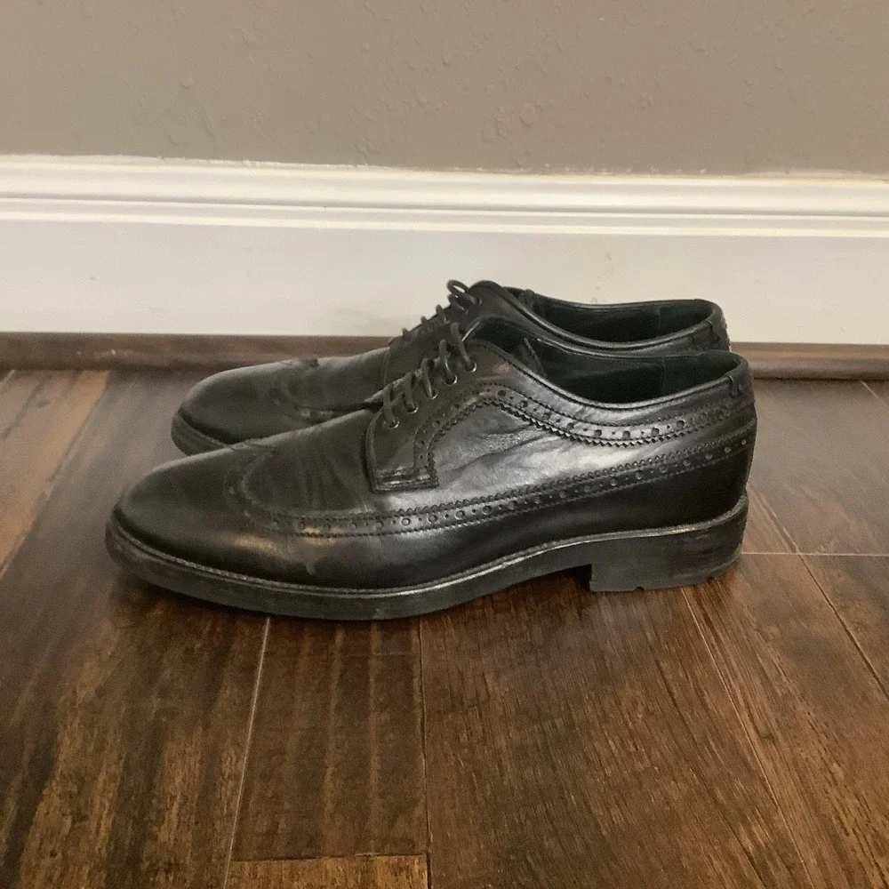 Aquatalia Made In Italy Men's Leather Wingtip Oxford Shoes Black Size 10